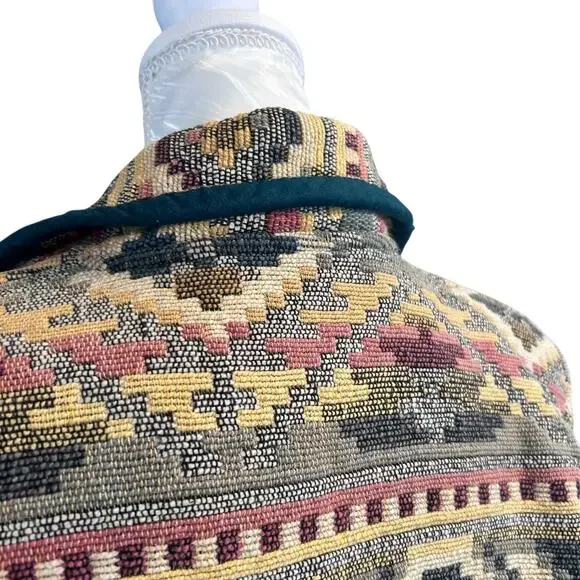 Vintage Patchwork Blazer Womens Size LP Tan Stripe Cotton Aztec Southwestern - Picture 14 of 16